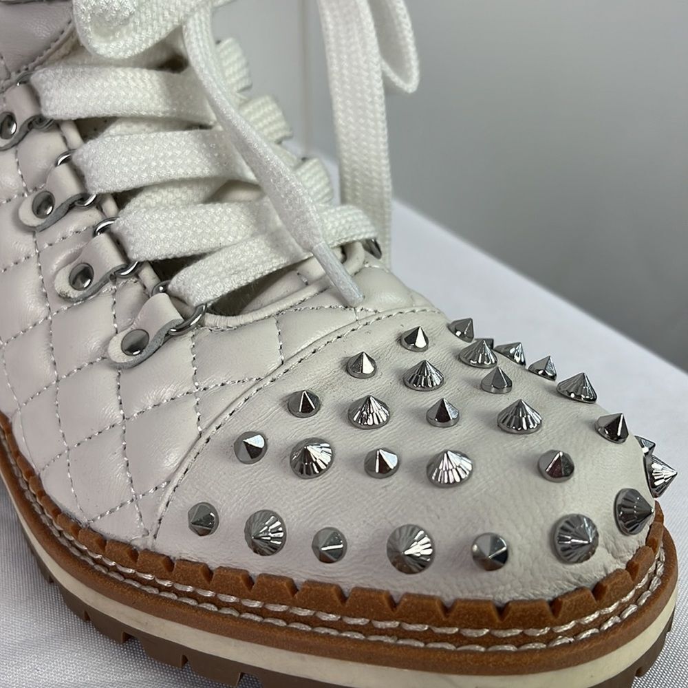 Sam Edleman Cream Studded Quilted Work Boots - Picture 8 of 8